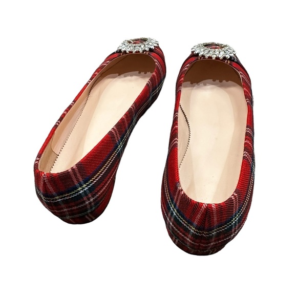 J.CREW Flats Red Stewart Tartan Crystal Buckle RARE - Picture 9 of 11